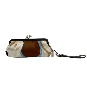 Vintage Coach Snakeskin Kisslock Frame Clutch Wristlet Satin Scarf Print Crystal
